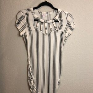 Vintage Candies Top Size S. Blue white stripe peekaboo ruched sides